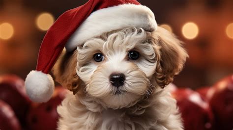 Premium AI Image | dog wearing santa hat HD 8K wallpaper Stock ...