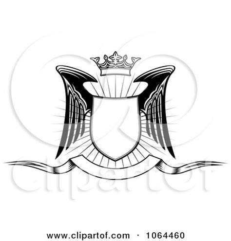 Clipart Black And White Winged Shield And Banner - Royalty Free Vector Illustration by Vector ...