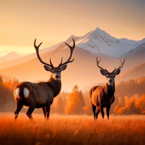 Premium Photo | Mountainous background with two deer with orange tusks