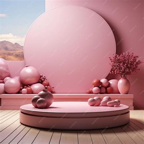 Premium AI Image | a pink room with a pink wall and a pink round table with a pink and white ...
