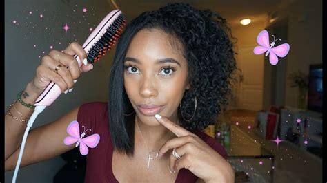 Does it work?! || Hair Straightener Brush on Natural Hair - YouTube