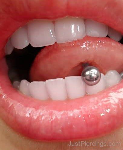 Beautiful Mouth Tongue Piercing With Silver Studs