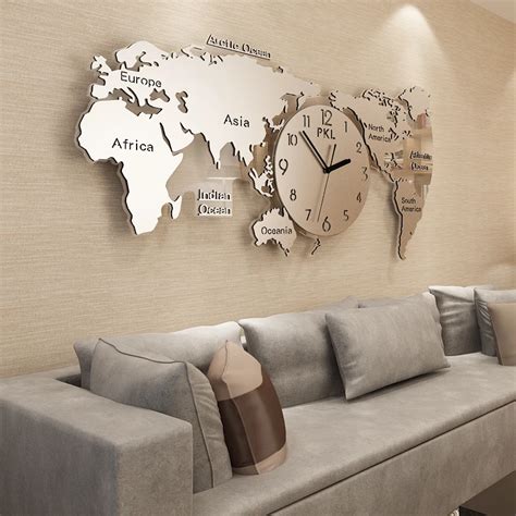 Nordic Decorative World Map Large Wall Clock Creative Clock Wall Needle ...