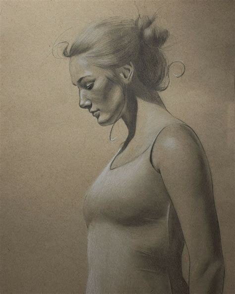 Original Female Figure Drawing 9 x12 Graphite and White Chalk on Tan Paper Chalk Drawings ...