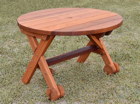 Round Wood Picnic Table with Wheels | Forever Redwood