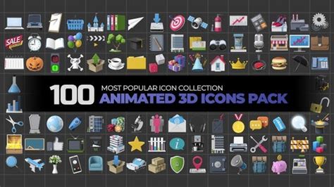 100 Animated 3D Icons Pack Videohive 24240318 Fast Download Motion Graphics