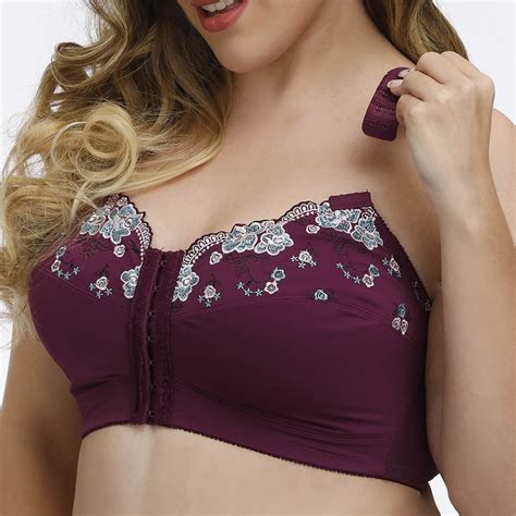 Plus Size G Cup Front Closure Embroidery Wireless Full Coverage Bras | Full coverage bra, Bra ...