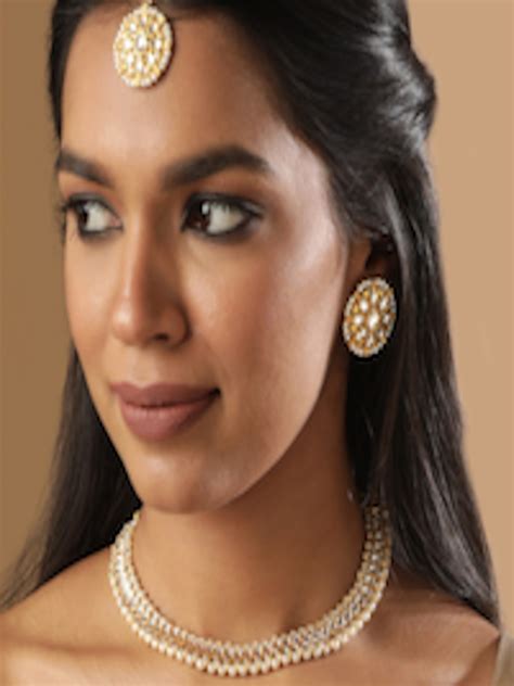 Buy Rubans Kundan Studded Pearl Beaded Jewellery Set With Maang Tikka - Jewellery Set for Women ...