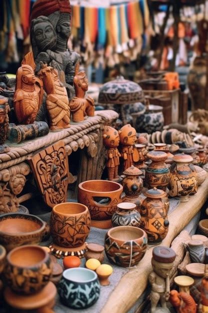 Premium AI Image | Handmade artisan crafts displayed at a market stall ...