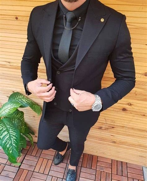 Black 3 Piece Men Suit Wedding Suit Groom Wear Suit 3 Piece Suit ...