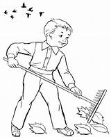 A Boy Holding rakes coloring Page sketch template