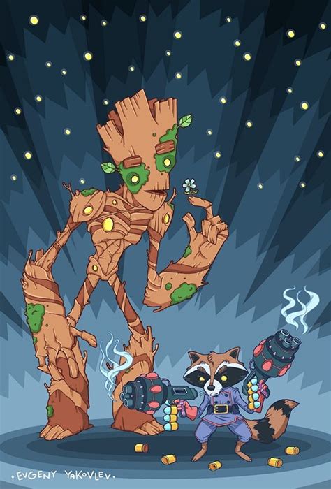 Rocket Raccoon and Groot!! by Evgeny Yakovlev, via Behance #kazinsp_illustration | Rocket ...