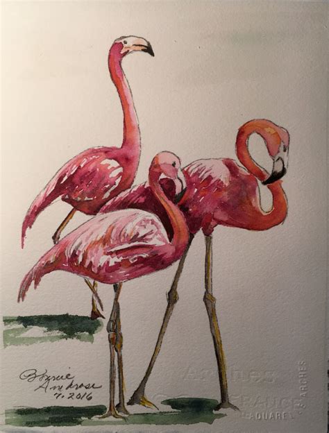 3 Flamingos | Painting, Watercolor paintings, Art