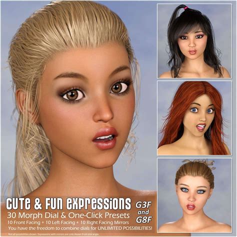 Cute & Fun Expressions for G3F and G8F - Daz Content by Foxy 3D