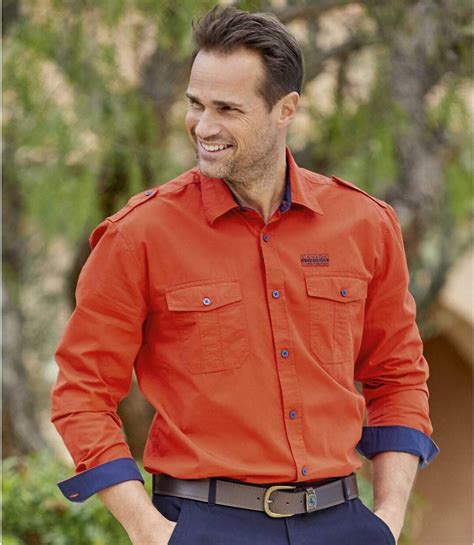 Men's Cotton Poplin Long Sleeve Pilot Shirt - Burnt Orange | Atlas For Men