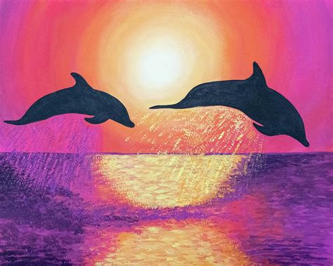 Dolphin Sunset Painting by Helen Rumbles | Pixels