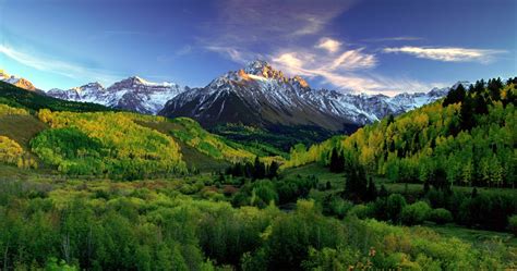 Sfondi : alberi, paesaggio, montagne, collina, lago, nuvole, verde, picco nevoso, panorama ...