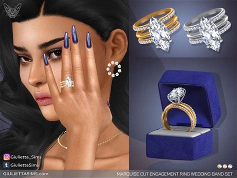 Feyona's Marquise Cut Engagement Ring Wedding Band Set in 2023 | Sims 4 ...