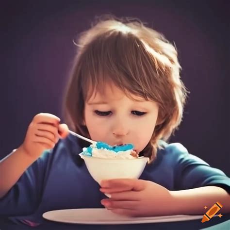 Kid enjoying a bowl of ice cream on Craiyon