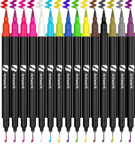 15 Pack Caligraphy Brush Marker Pens [Bullet Journal] Dual Tip Pastel Colored Japanese Pen Fine ...