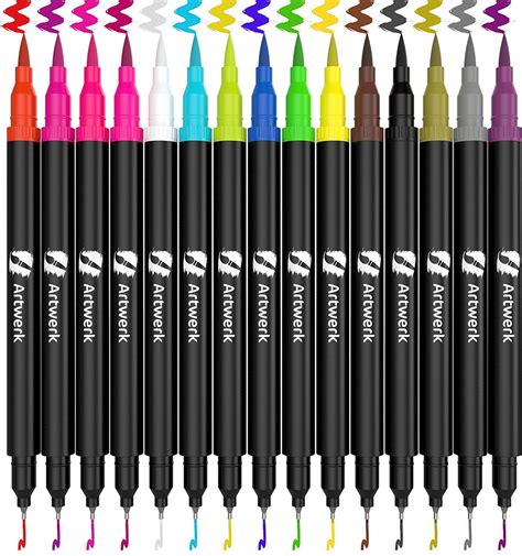 15 Pack Caligraphy Brush Marker Pens [Bullet Journal] Dual Tip Pastel ...