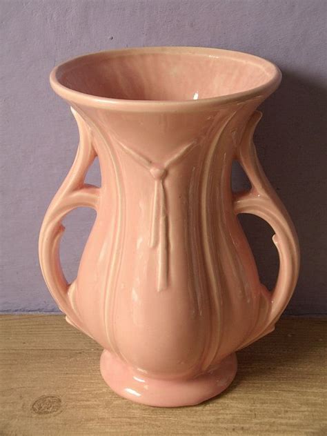 vintage 1940's McCoy pottery vase, double handle vase, antique pottery, peach, antique vase ...