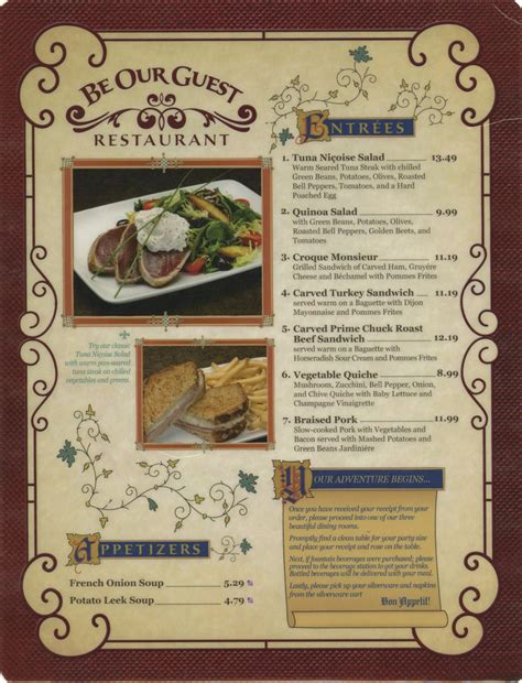 Be Our Guest Restaurant Menu - ID: augdismenu20420 | Van Eaton Galleries