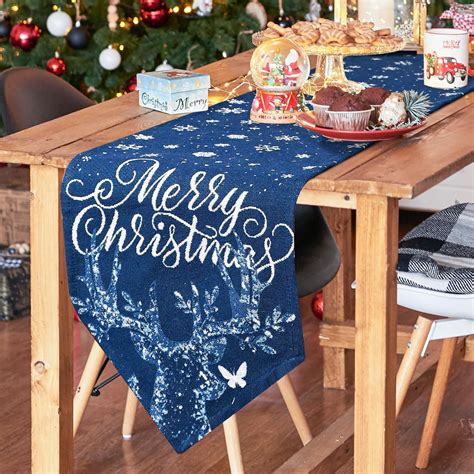 Amazon.com: OurWarm Blue Snowflake Christmas Table Runner, Holiday Christmas Table Runners 72 ...