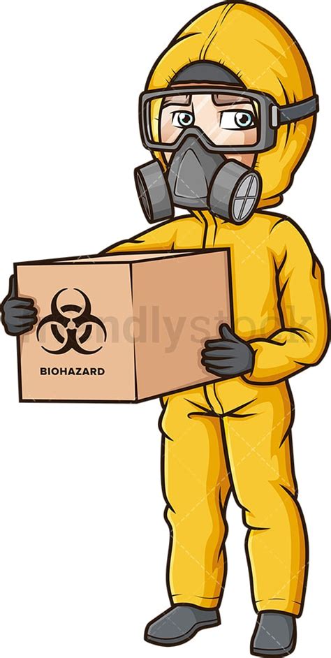 Man In Hazmat Suit Carrying Biohazardous Waste Cartoon Vector - FriendlyStock