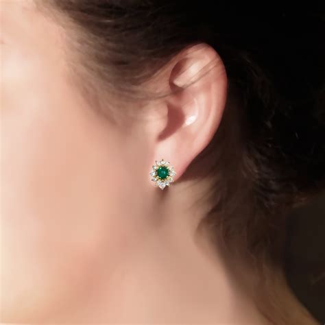 Vintage Tiffany & Co Emerald Diamond Earrings Estate 2.08ct t.w ...