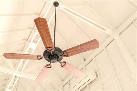 Vintage Wooden Ceiling Fan on White Ceiling Interior Home and Living ...