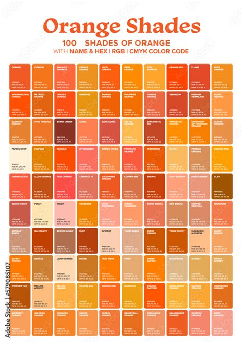 Orange Tone Color Shade Background with Code and Name Illustration. Orange swatches color ...