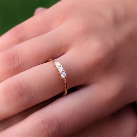 Simple Triple Diamonds Ring in 18K Rose Gold - S-R209SD – Siranjewelry