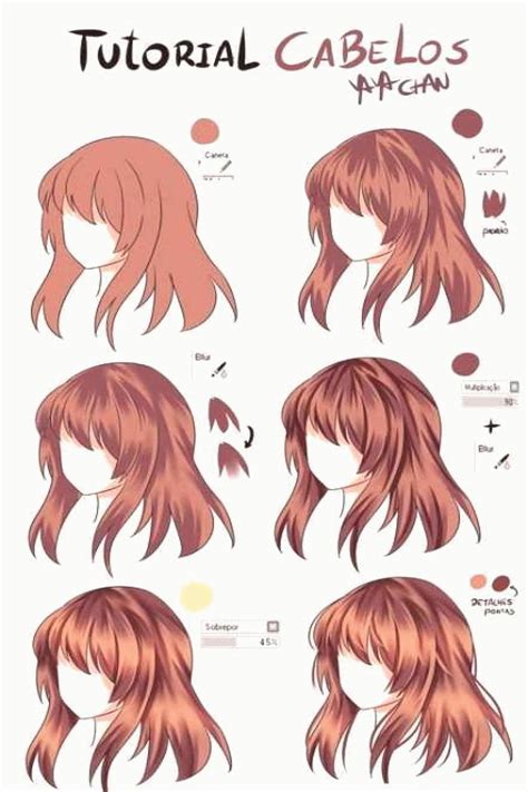 an anime character's hair styles for different ages and abilities, including long bangs
