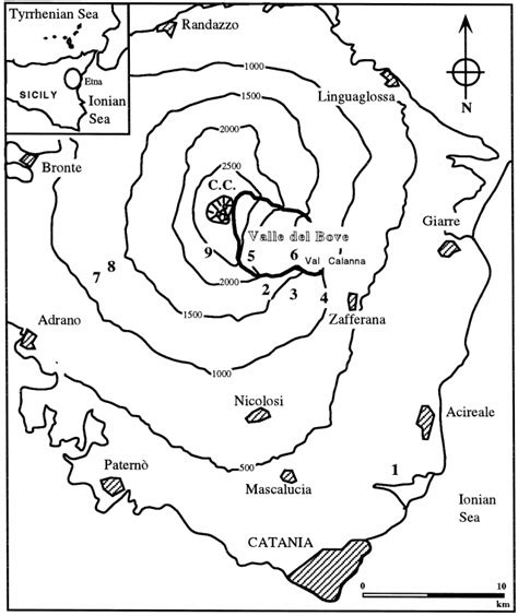 Map of Mount Etna and location of the lava tubes described in the... | Download Scientific Diagram