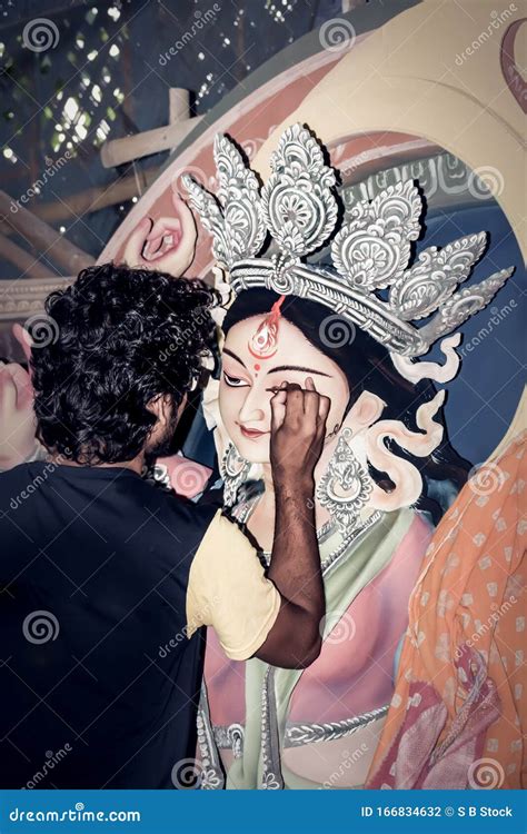 Painting the Eye Over Clay Idol of Hindu Goddess Durga. an Idol Making ...