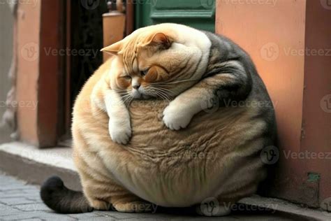 Cute fat cat is sleepy in front of the store. 23373548 Stock Photo at Vecteezy