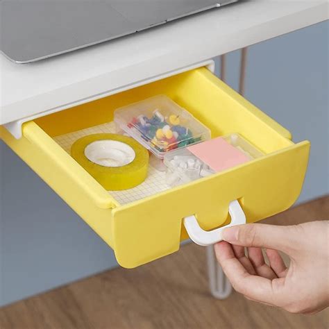 Botao Under Desk Storage Slide Out Drawer Tray Hidden Desk Organizer Self- Adhesive Pencil ...