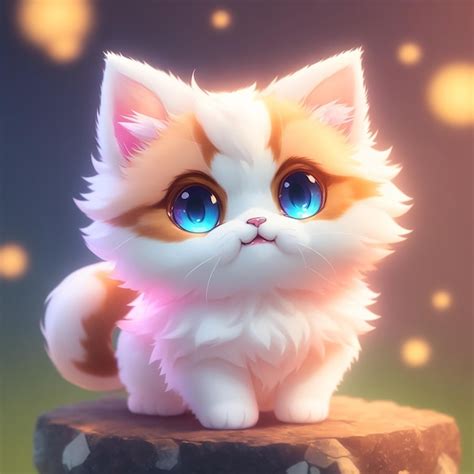 Premium AI Image | Tiny cute Cat standing on rock illustration