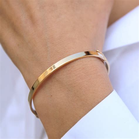 Plain Gold Bracelet, Gold Bangle Bracelet, Simple Real Gold Bangle, Wide Gold Cuff, 4 mm Wide ...