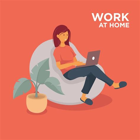 Premium Vector | Girl with laptop working from home illustration