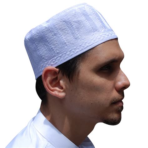 TheKufi® White Topi Embroidered 9cm Cotton-blend Muslim Kufi Takke Peci ...