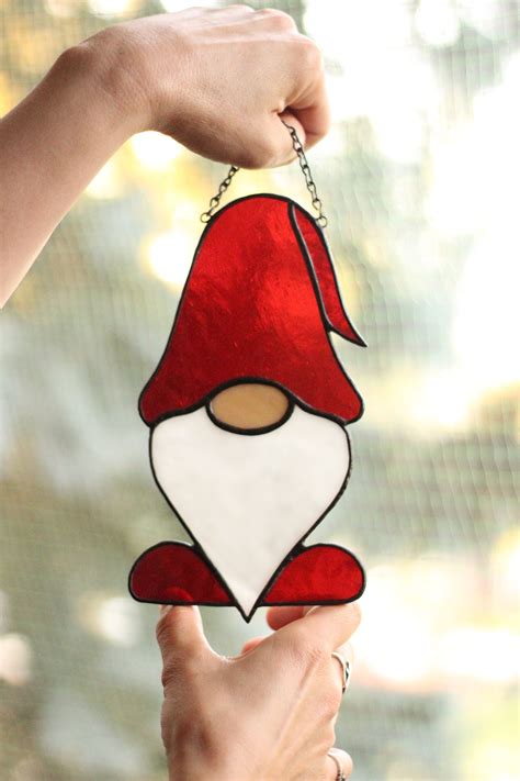 Stained Glass Christmas Gnome Suncatcher Stained Glass Tomte - Etsy Canada