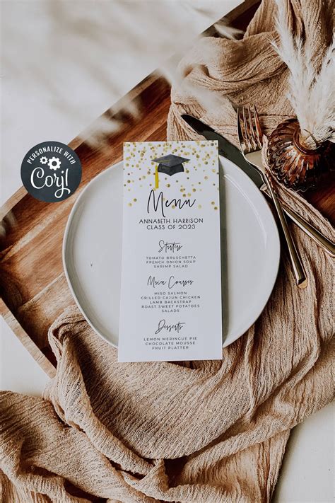 Graduation Dinner Menu Template Printable Modern Graduate - Etsy