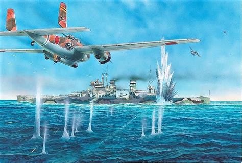 Attack on HMS Prince of Wales by a Mitsubishi G3M Rikko 'Nell' 1941. Click on image to ENLARGE ...
