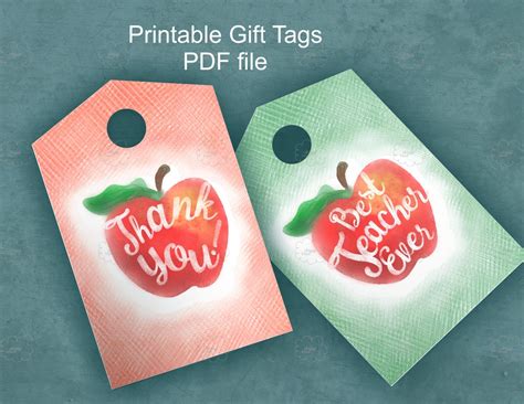 Red Apple Gift Tags With Calligraphy Text, Best Teacher Tag, Thank You Tag, Teacher Appreciation ...