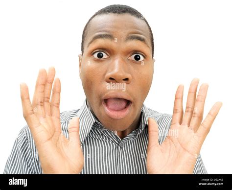 Young man, African-American, American, surprised face, frightened Stock ...