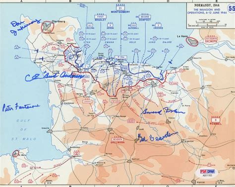 1944 WWII Veterans "D-Day" 8x10 Map Photo Signed by (5) with Don ...