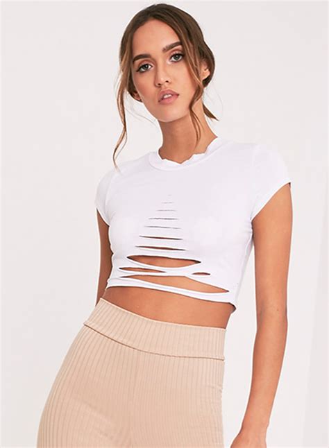 Women's Short Sleeve Ripped Solid Crop Top - STYLESIMO.com