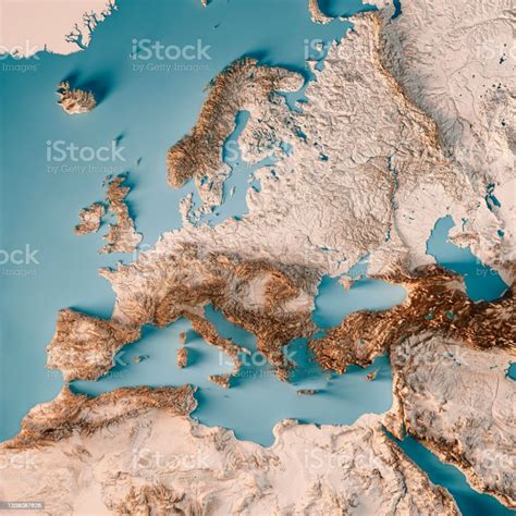 3D Render of a Topographic Map of Europe, including the region to the... | Europe map ...